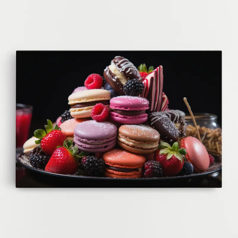 Leinwandbild Berries Macarons Aktuell