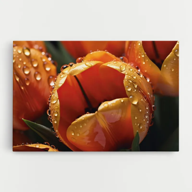 Wochenendangebot Leinwandbild Orange Tulip Water Drops