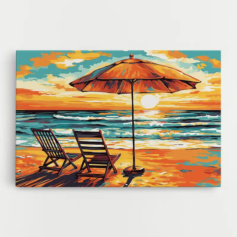 Abverkauf Leinwandbild Chair Sunset View