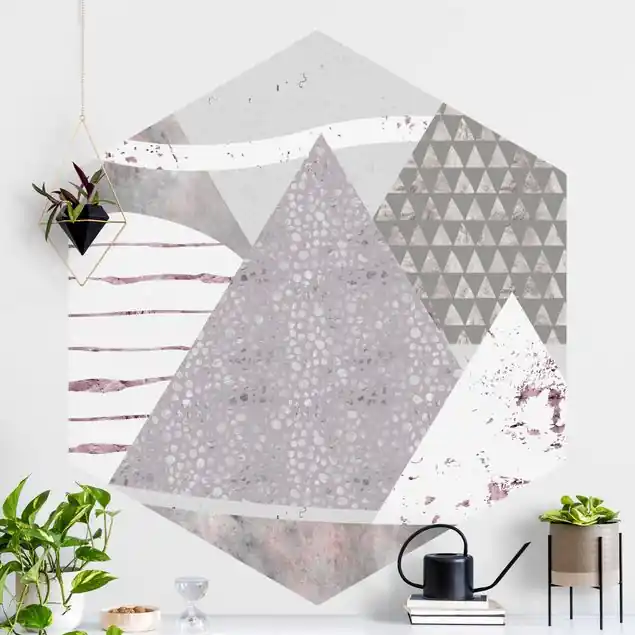 Mega-Angebot Abstrakte Berglandschaft Pastellmuster                               Hexagon Mustertapete