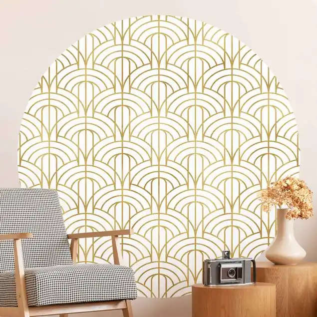 Rabatt Goldenes Art Deco Muster XXL Runde Mustertapete