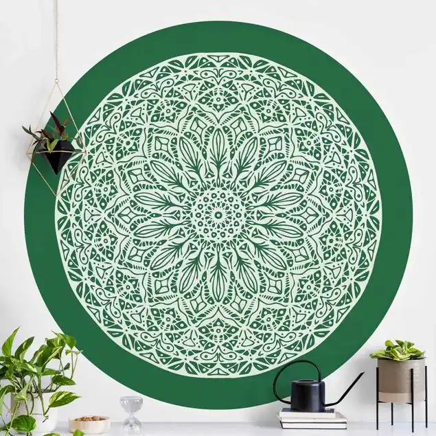 Mandala Ornament vor Grün                               Runde Fototapete Sale