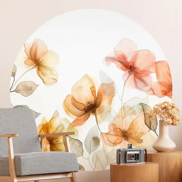 Zarte Aquarell Blumen Runde Tapete selbstklebend Top-Preis