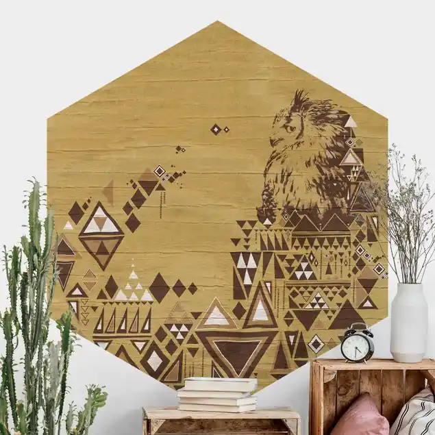 Zertifiziert No.MW17 Indianische Eule Hexagon Fototapete