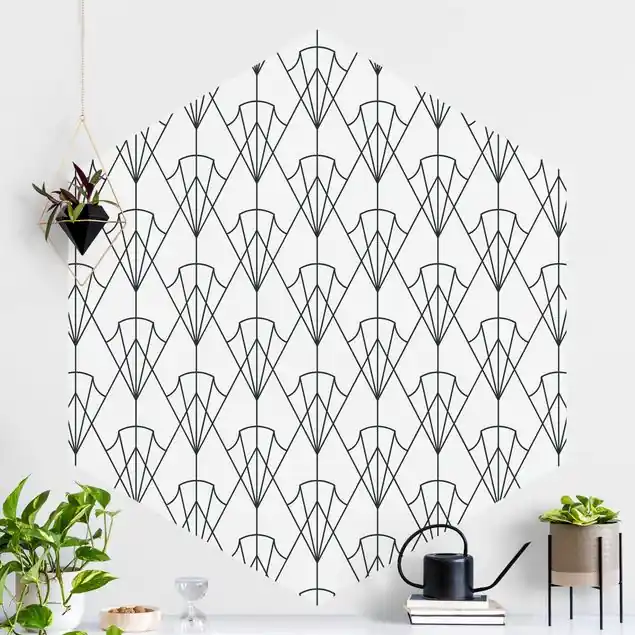 Zertifiziert Vintage Art Deco Muster Pfeile XXL Schwarz                               Hexagon Mustertapete