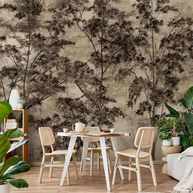 Zart aquarellierter Bambuswald in Braun Fototapete – Vlies Smart Billig