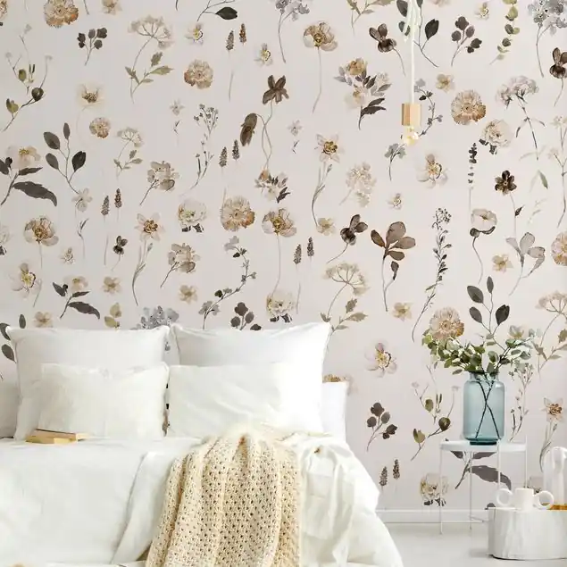 Zertifiziert Landhaus Wildblumen in Beige                               Fototapete – Vlies Smart