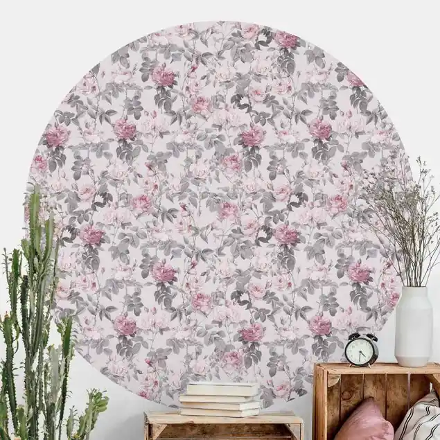 Wochenendangebot Rosenblüten auf Rosa                               Runde Fototapete