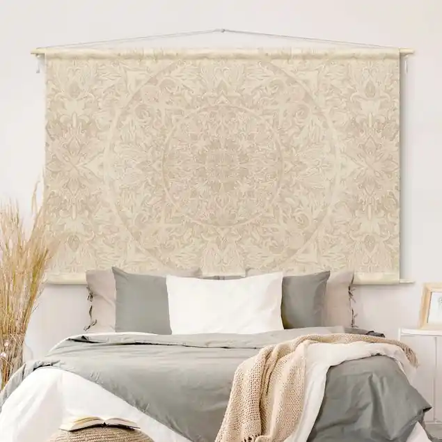 Wochenendangebot Mandala Aquarell Muster Ornament beige Wandteppich