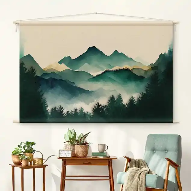 Aquarellierte Berglandschaft                               Wandteppich Super-Preis