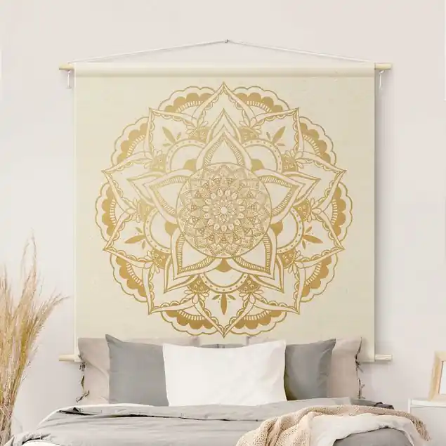 Mandala Blume gold weiß                               Wandteppich Top-Angebot
