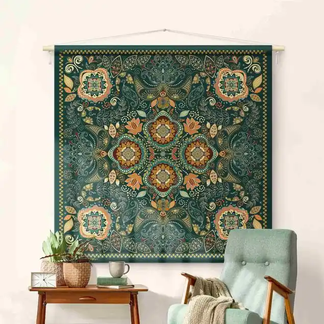 Preis Gesenkt Detailliertes Boho Muster in Grün                               Wandteppich