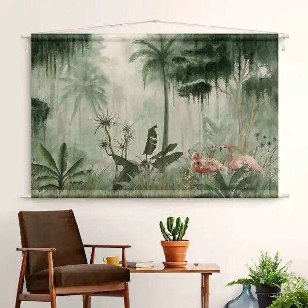 Flamingos im Dschungel                               Wandteppich Sofort Bestellen