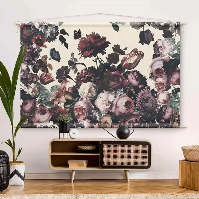 Abverkauf Altmeisterlicher Blumenrausch mit Rosen Bouquet Wandteppich