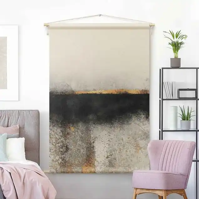 Abstrakter Goldener Horizont Schwarz Weiß Wandteppich Kostenfreie Lieferung