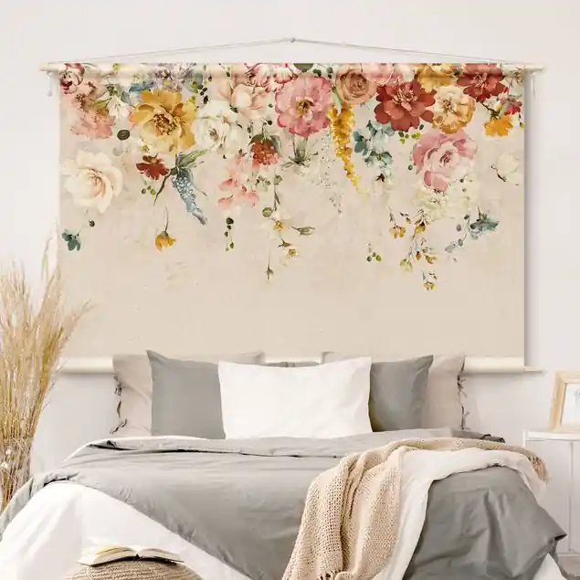 Zertifiziert Rankende Blumen Aquarell Vintage                               Wandteppich