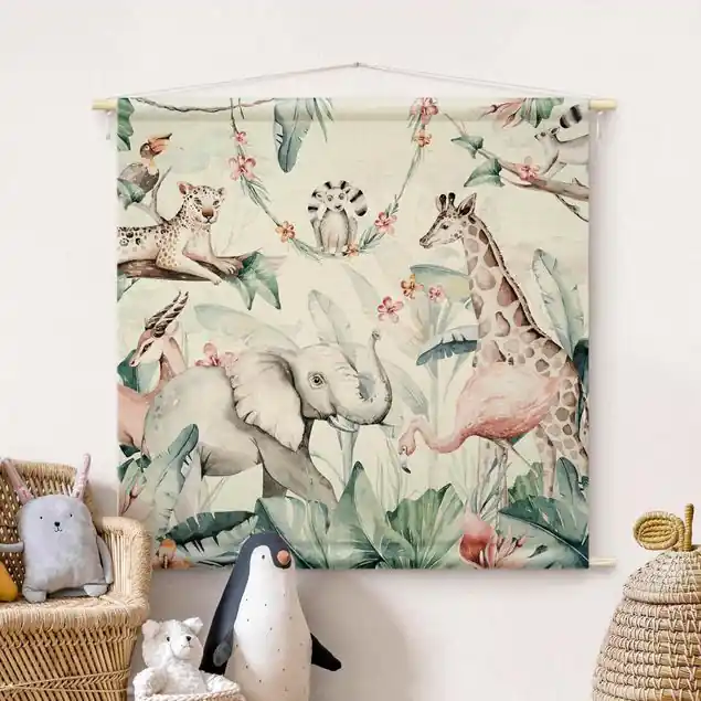 Zertifiziert Aquarell Afrika Tiere Wandteppich