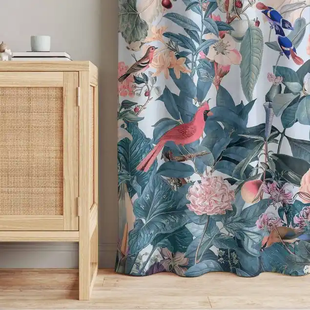 Finale Aktion Vintage Collage - Vogelgarten Vorhang – Lichtdämpfender Samt