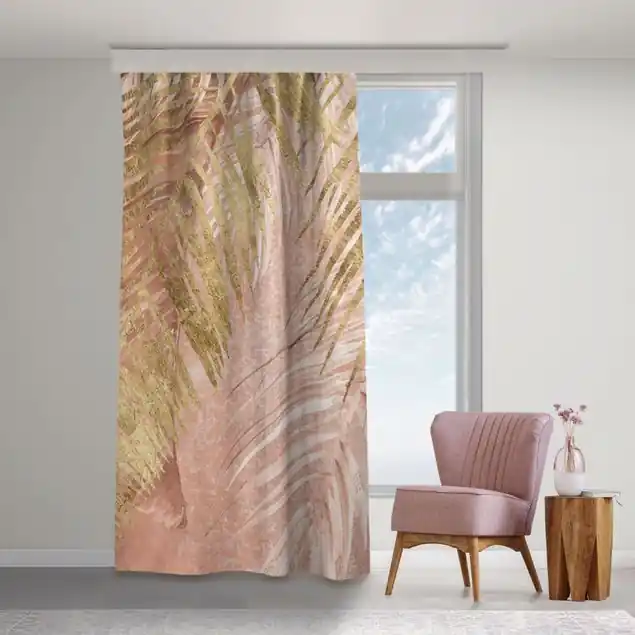 Neue Kollektion Palmenblätter Rosa und Gold III Vorhang – Lichtdämpfender Samt