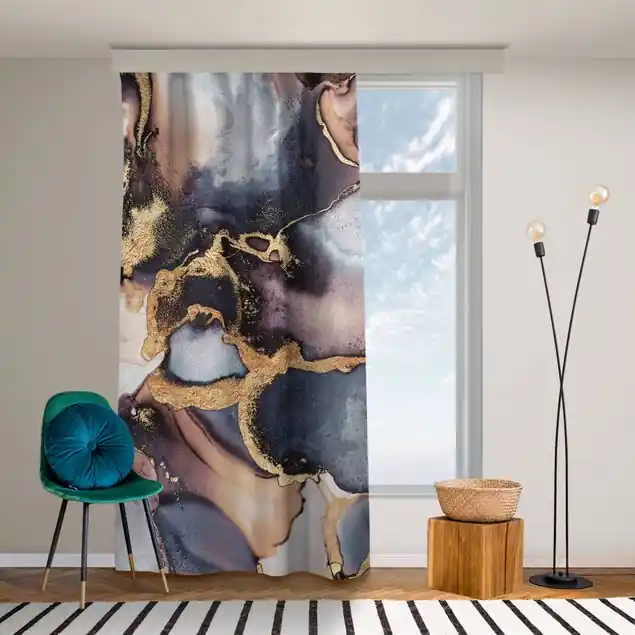 Marmor Aquarell mit Gold                               Vorhang – Lichtdämpfender Samt Preisknaller