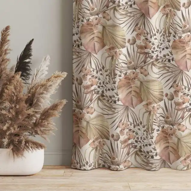 Zertifiziert Beige Palmenblätter                               Vorhang – Lichtdämpfender Samt