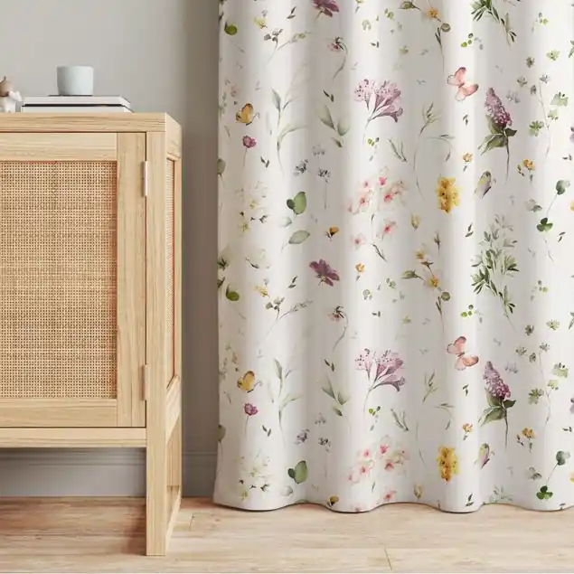 Preiswert Wildblumen Aquarell Muster                               Vorhang – Lichtdämpfender Samt