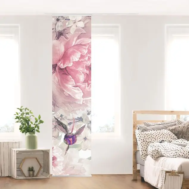 Zartes Aquarell Pfingstrosen Muster Schiebegardine Neue Kollektion