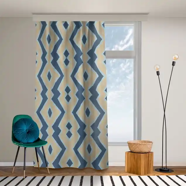 Zickzack Linien Beige Blau                               Vorhang – Lichtdämpfender Samt Nur Heute