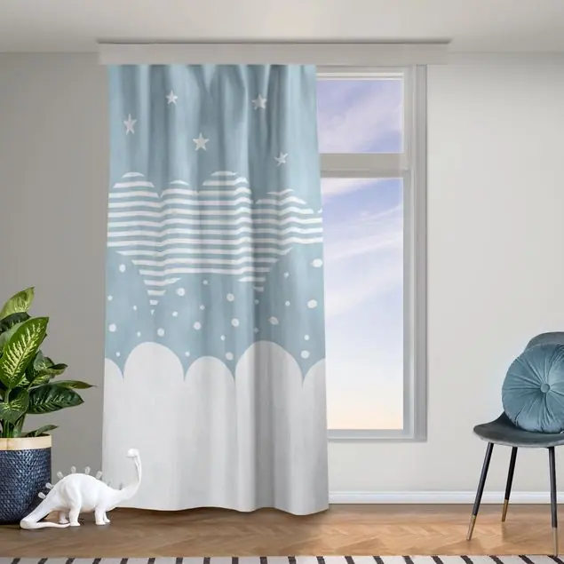 Wolken und Sterne - blau Vorhang – Lichtdämpfender Samt Online Kaufen