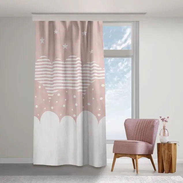 Wolken und Sterne - rosa Vorhang – Lichtdämpfender Samt Sichere Zahlung