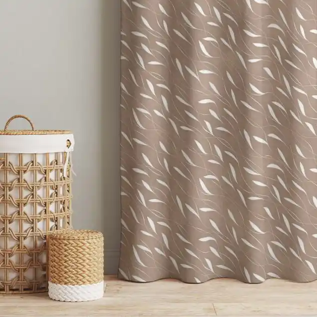 Zertifiziert Natürliches Muster Windhauch auf Beige Vorhang – Lichtdämpfender Samt