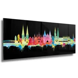 Zertifiziert Lübeck Skyline Neon Acrylglas mit Alu-Dibond