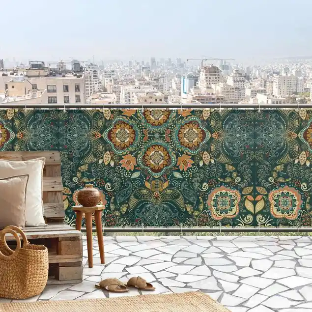 Zertifiziert Detailliertes Boho Muster in Grün Balkon Sichtschutz