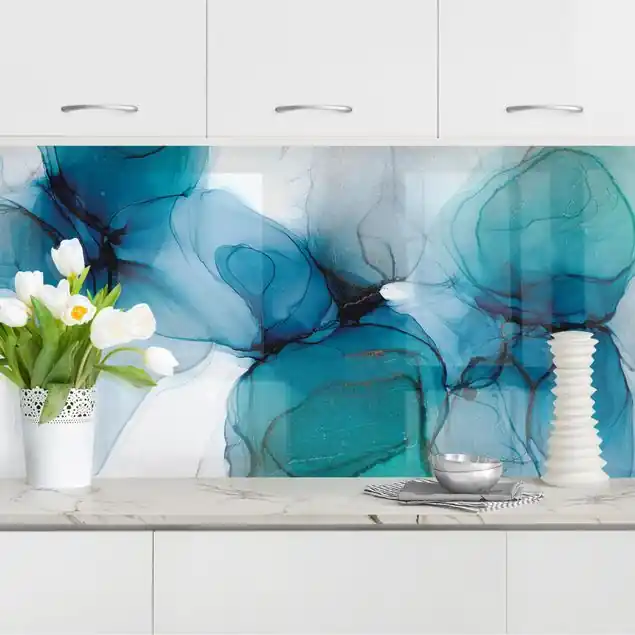 Zertifiziert Wilde Blüten in Blau und Gold                               Küchenrückwand