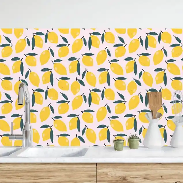Zertifiziert Zitronen Illustration auf Rosa                               Küchenrückwand
