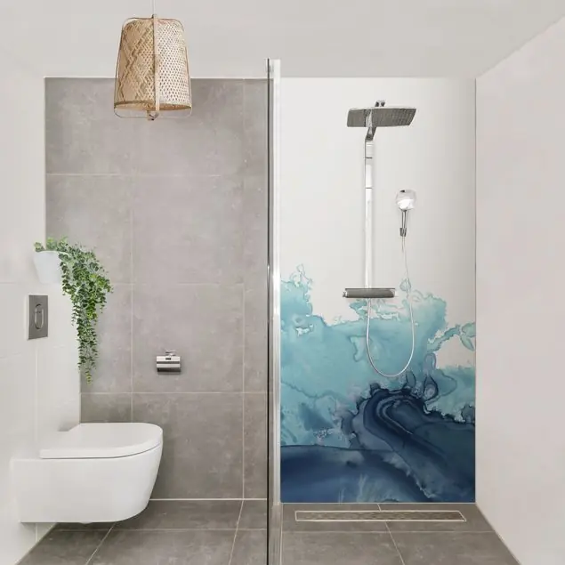 Wochenendangebot Welle Aquarell Blau I Duschrückwand