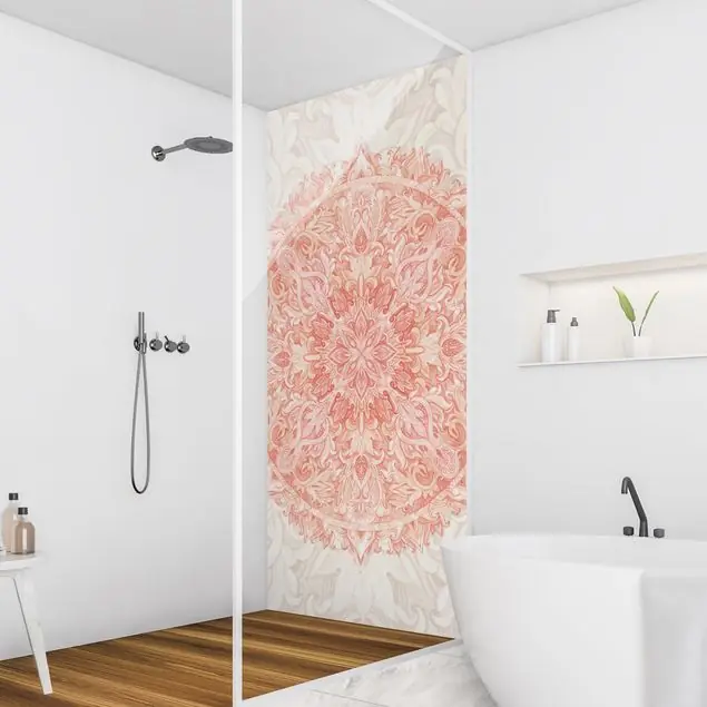 Abverkauf Mandala Aquarell Ornament beige orange Duschrückwand