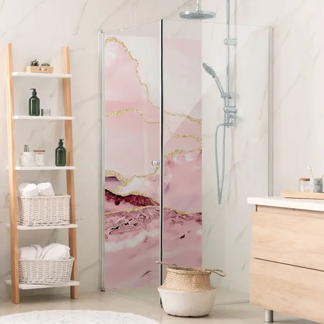 Abstrakte Berge Rosa mit Goldenen Linien Duschrückwand Begrenztes Angebot