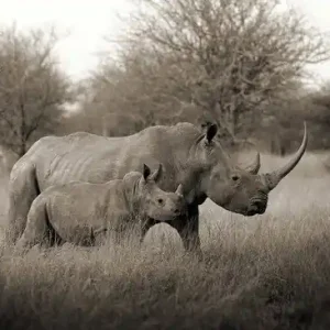 Billig White Rhino Mother with Baby