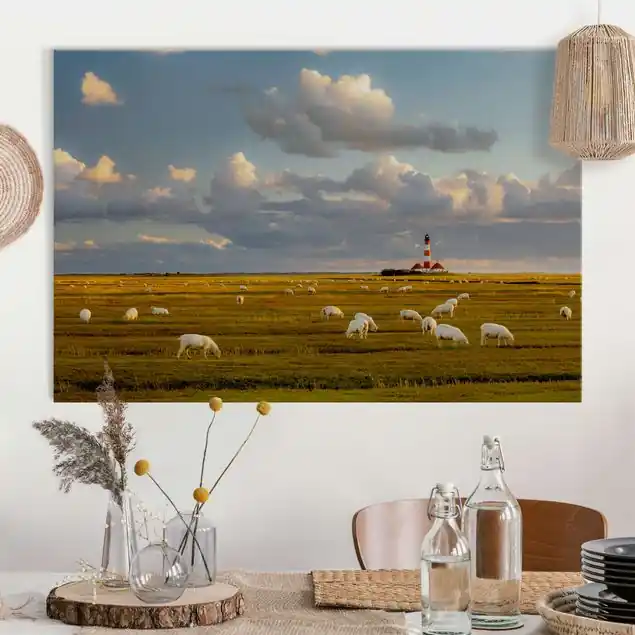 Zertifiziert Nordsee Leuchtturm mit Schafsherde Akustikbild