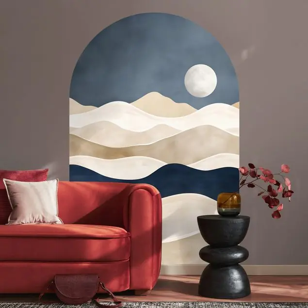 Zertifiziert Minimalistische Boho Landschaft Beige Blau