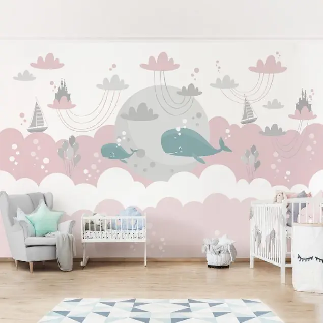 Wolken mit Wal und Schloss Rosa Expressversand