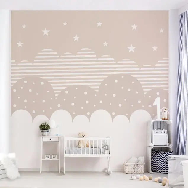 Wolken und Sterne - beige Kostenloser Rückversand