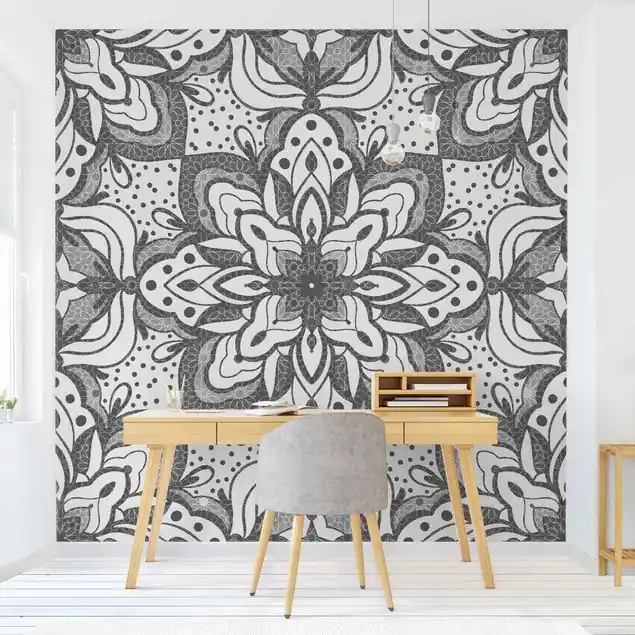 Wochenendangebot Mandala mit Raster und Punkten in Grau