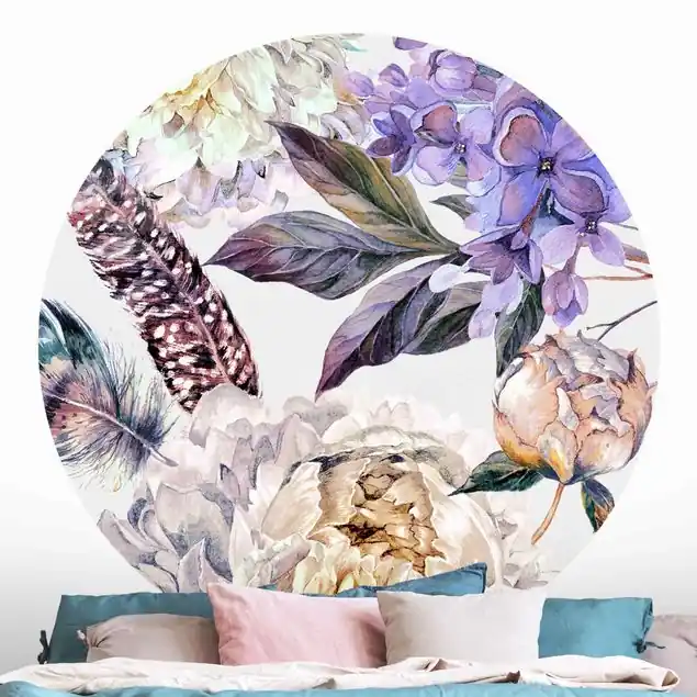 Zartes Aquarell Boho Blüten und Federn Muster Bestpreis