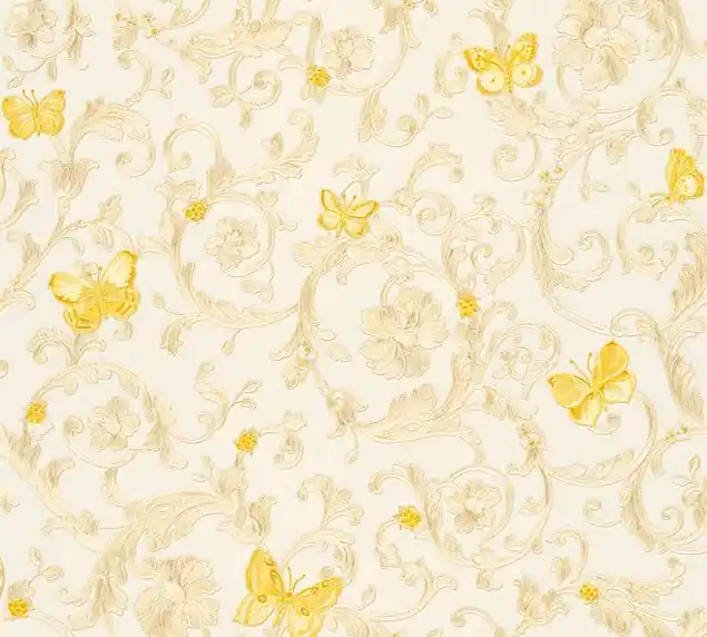 Zertifiziert Versace wallpaper Versace 3 Butterfly Barocco in Creme Gelb Metallic - 343251