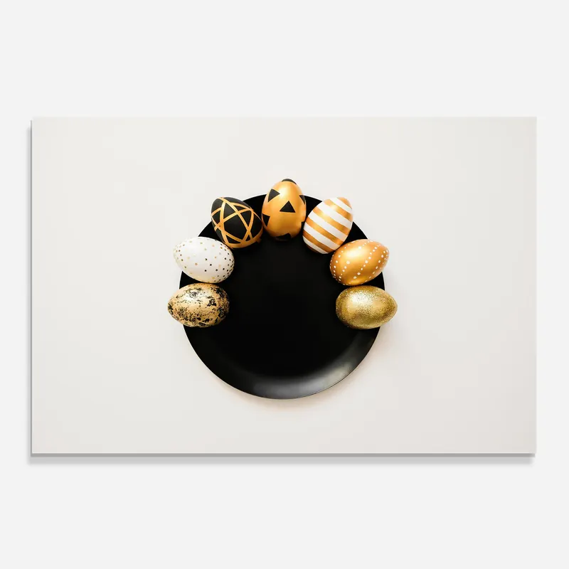 Kostenloser Rückversand Küchenrückwand Glas Black Plate Gold Eggs