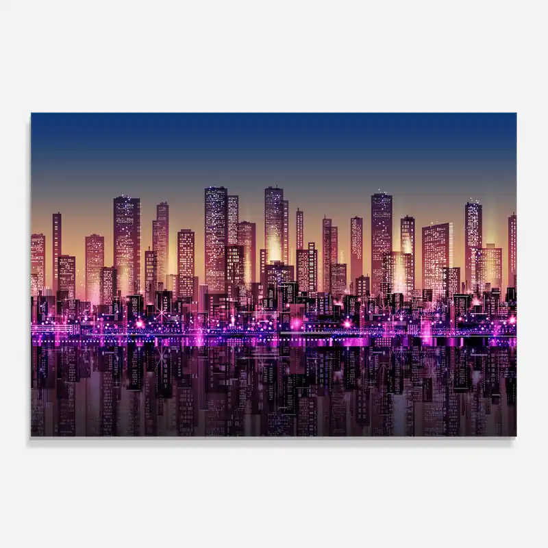 Aktuell Küchenrückwand Glas Purple Light City