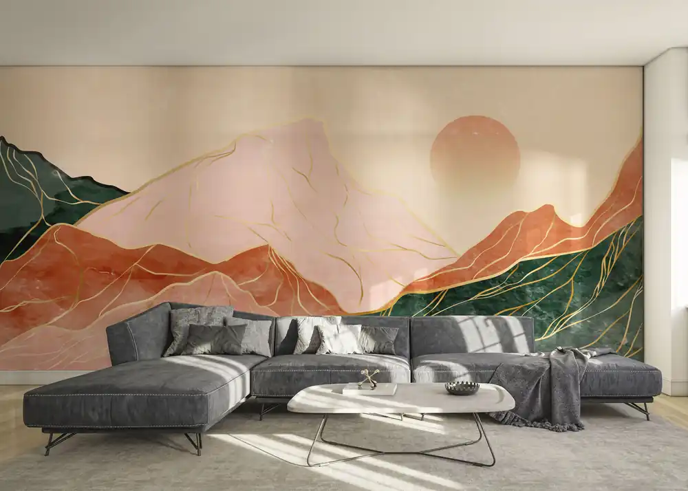 Zertifiziert Fototapete Orange Green Mountain