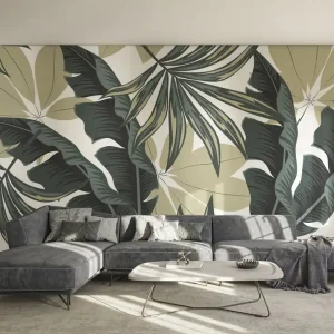 Zertifiziert Fototapete Leaf Wall Green Cream